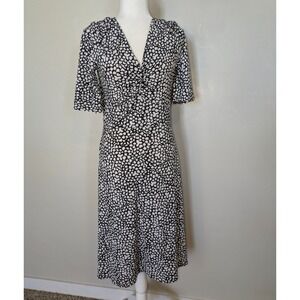 Talbots Floral Dress Approx Size Small Black White V Neck Midi‎ Feminine Classic